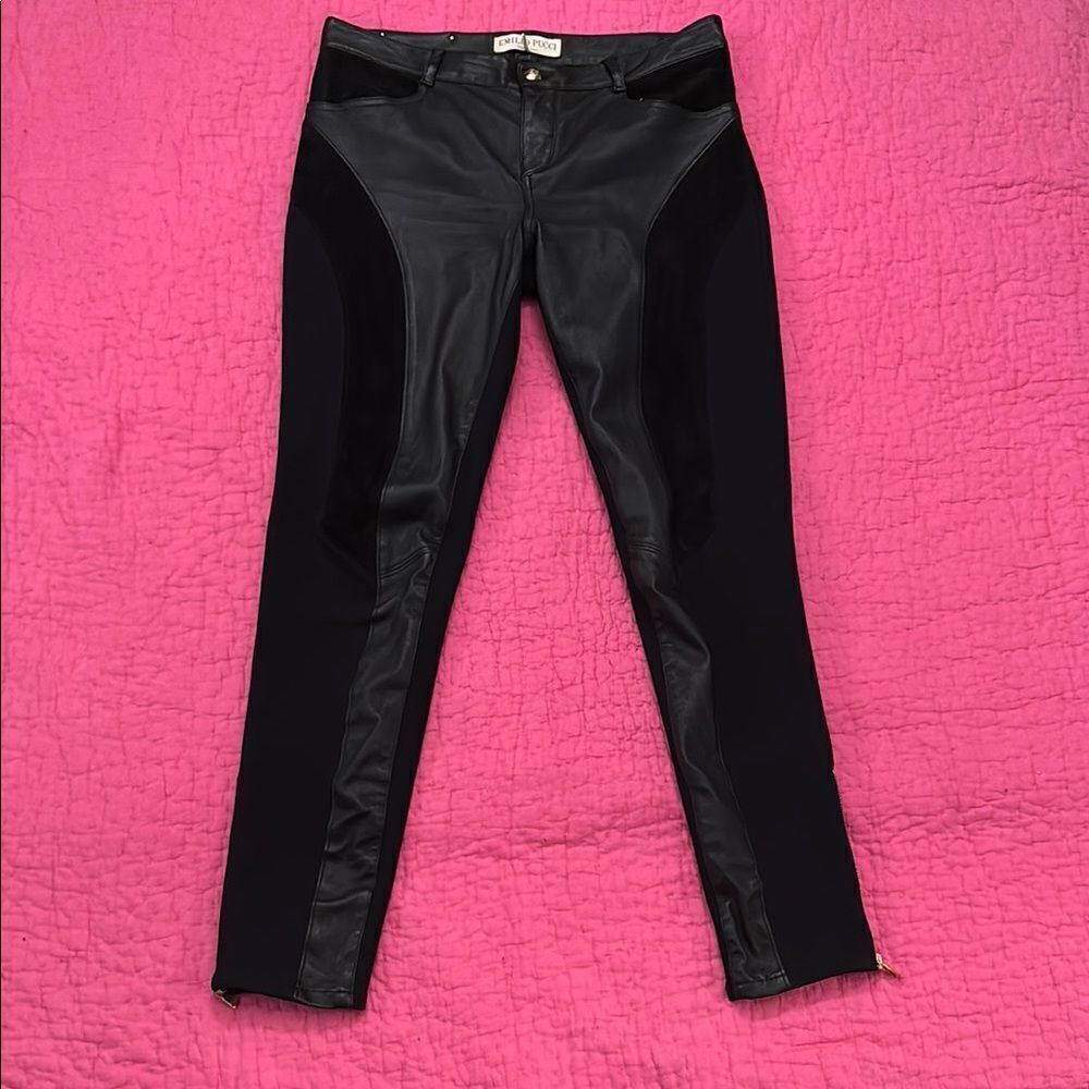 Emilio Pucci genuine leather/ suede detailed high waist pants, US10